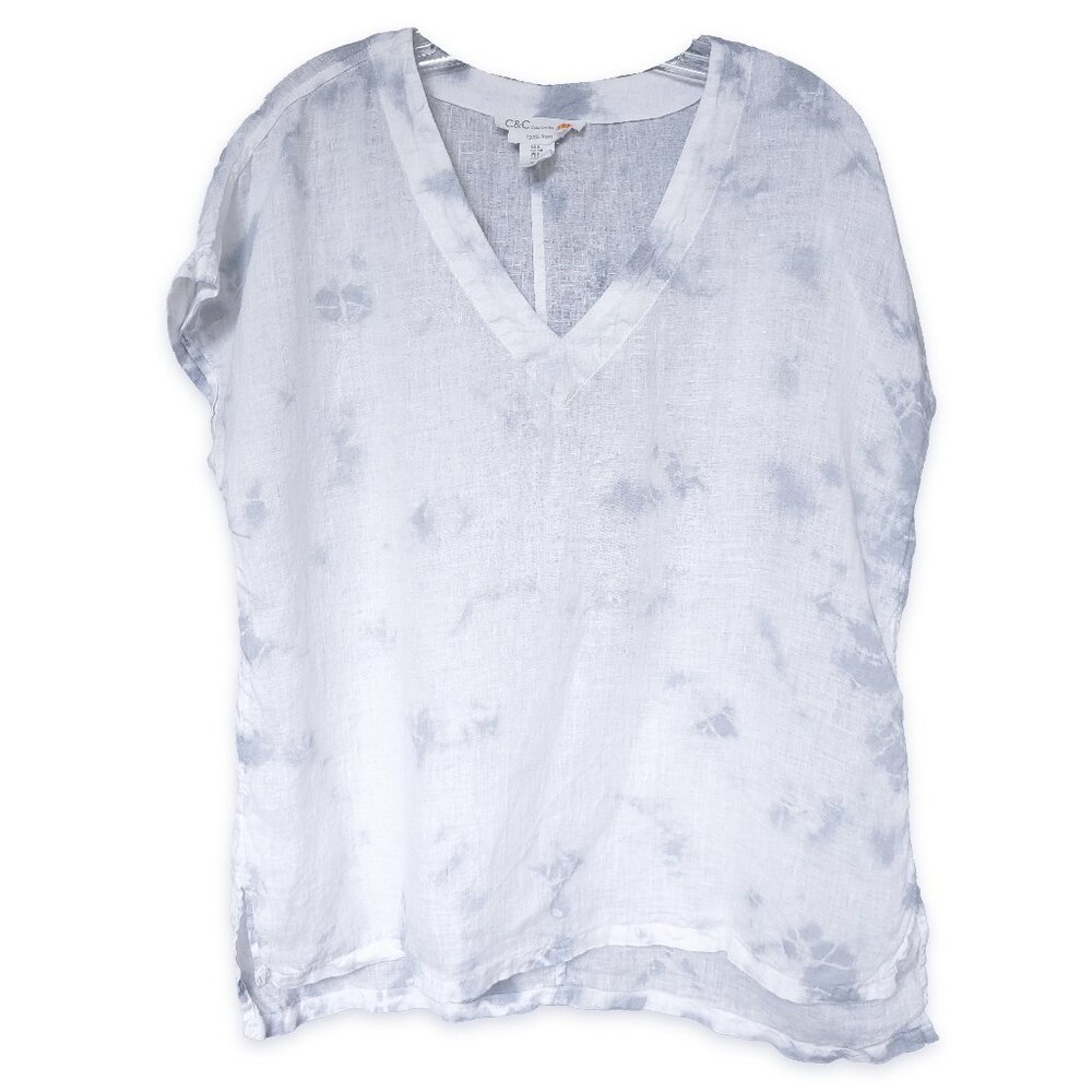 C &C Linen Top White Tie Dye Tee Sleeveless Oversizes Boxy Pullover Shirt